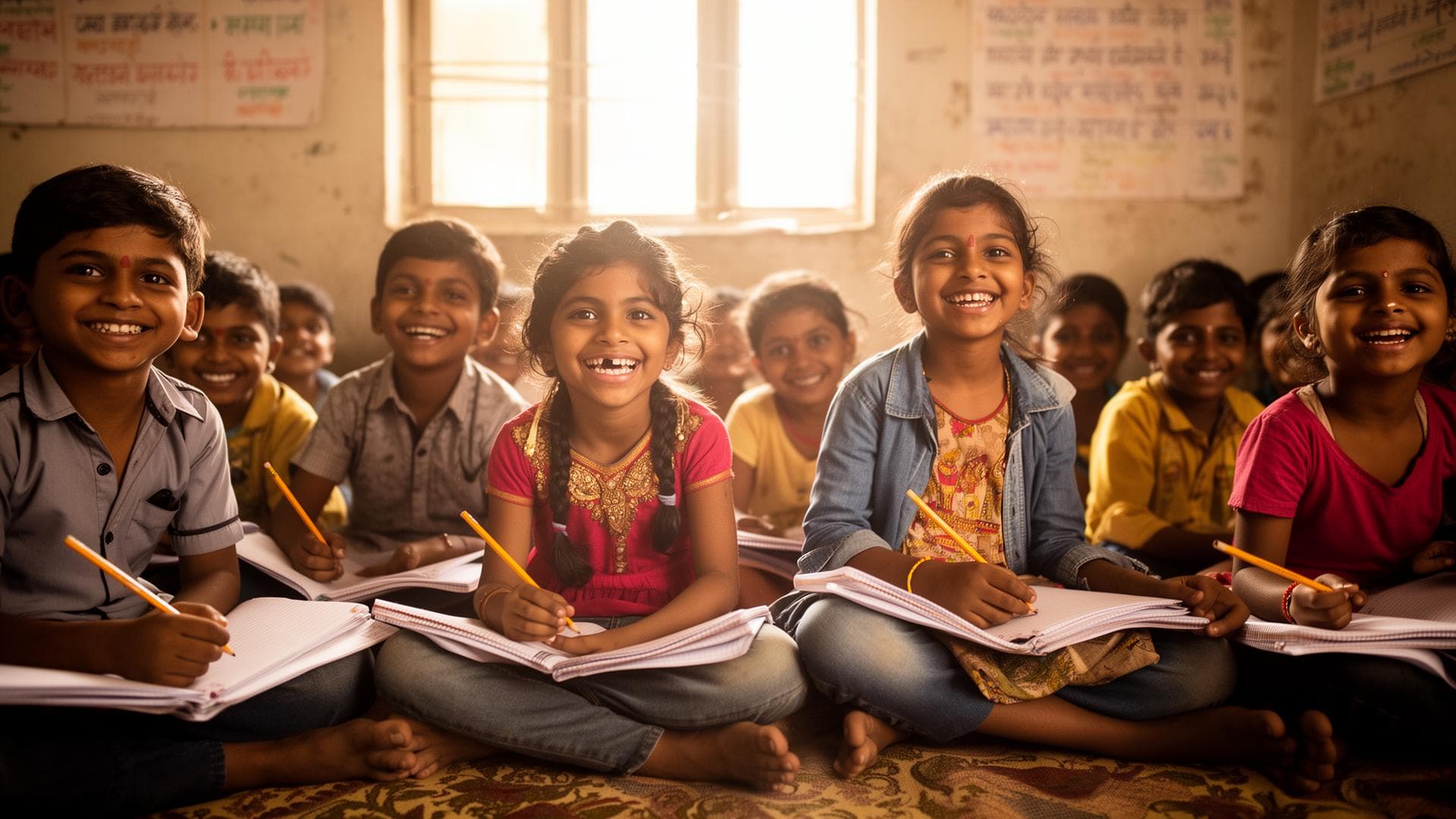 Children studying in a V Devi (VDevi) Pathshala classroom — Delhi NGO